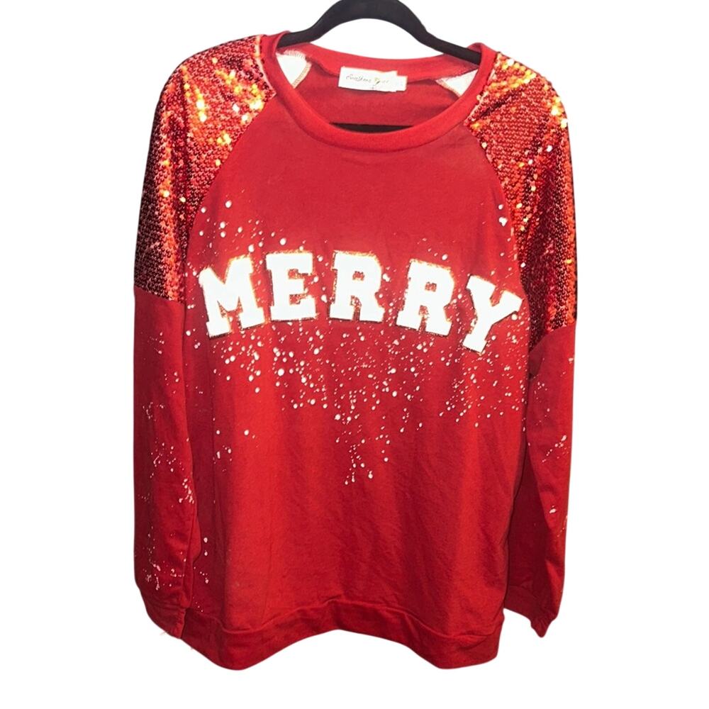 Southern Grace Merry Festive Red Sequin Sweatshirt